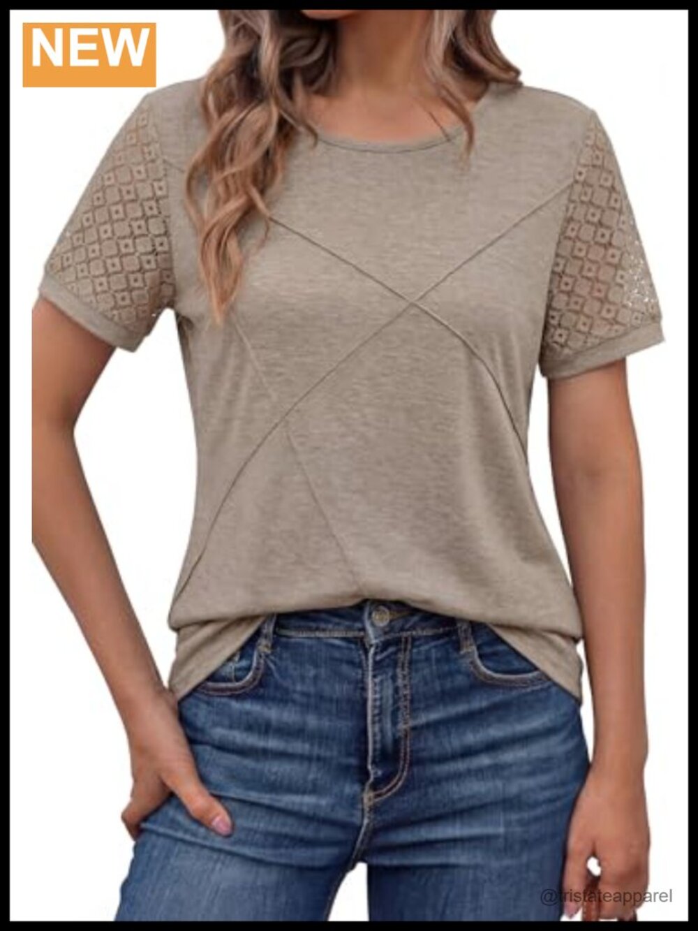 Womens Lace Trim Short Sleeve T-Shirt Casual Round Neck Summer Top